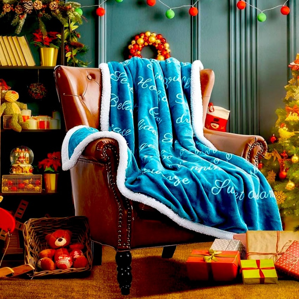 Soft cozy plush teal throw blanket